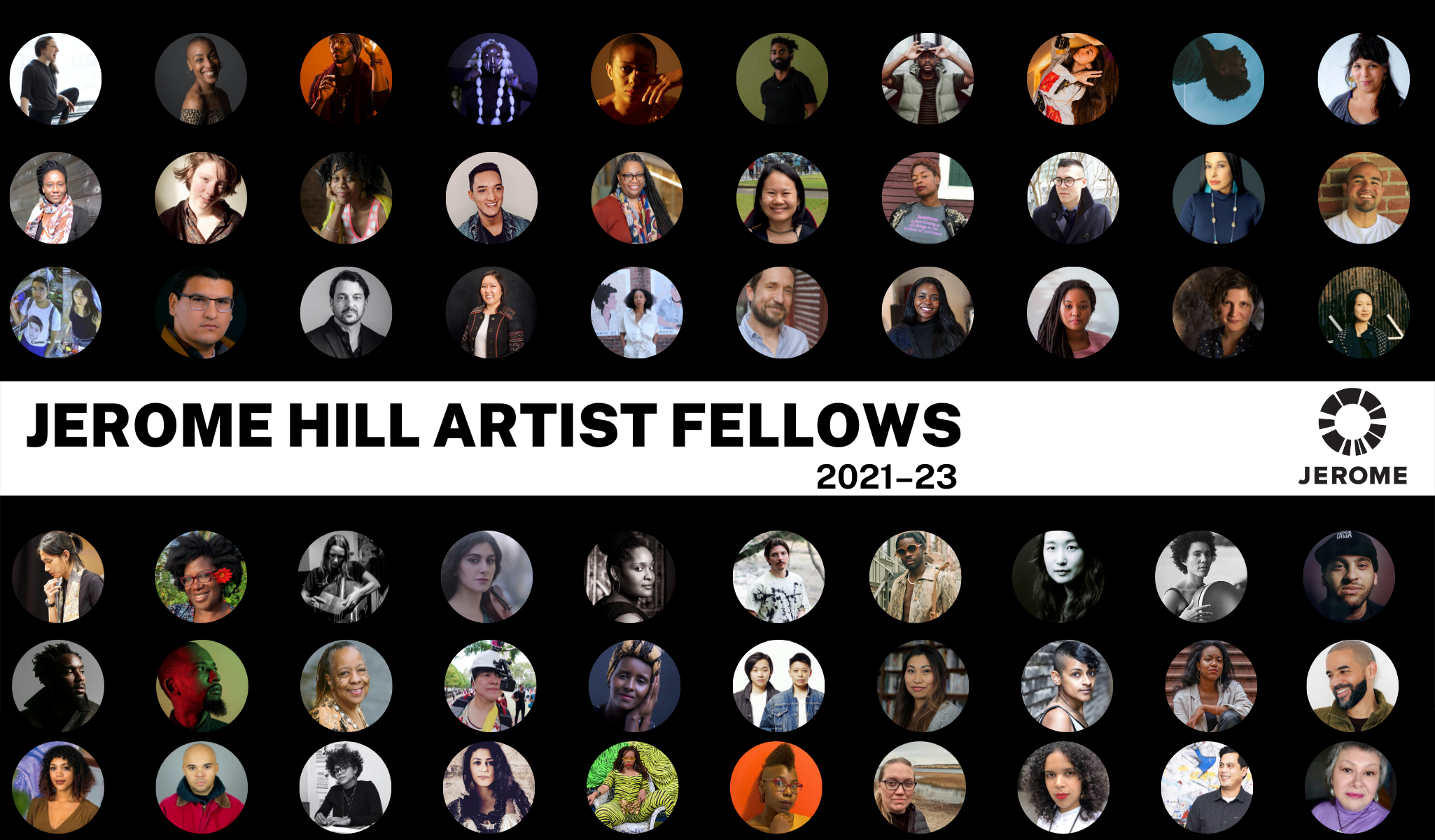 Banner image featuring pictures of all Jerome Hill Artist Fellows for 2021-23