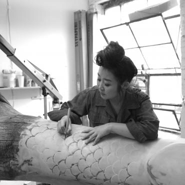 Working on "A Kind of Pain" at her studio in Brooklyn