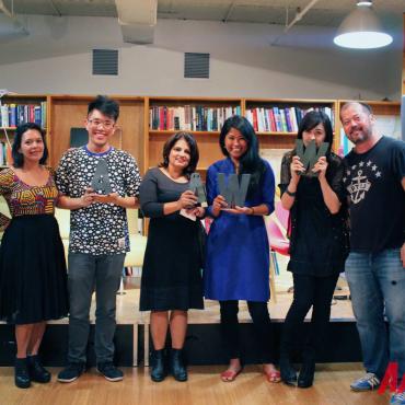 The 2015-2016 Margins fellows with their mentors: Jennifer Tamayo, Wo Chan, Meera Nair, Muna Gurung, Rowan Hisayo Buchanan, and Alexander Chee.